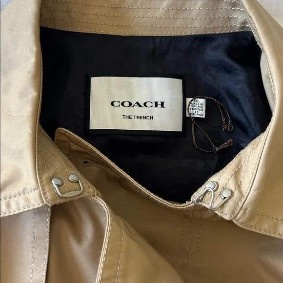 NWT COACH Men’s Trench Coat Khaki Beige Color Size XXL Leather details - Picture 8 of 16